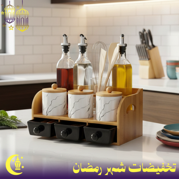 منظم مطبخ خشبي أنيق 15 قطعة متكاملة