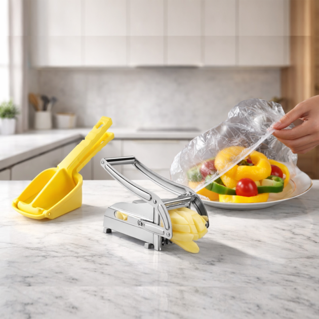 حزمة أدوات المطبخ العملية – قطاعة بطاطا، هراسة، وأكياس حفظ الطعام -لكل مرأة - طلب حزمة واحدة