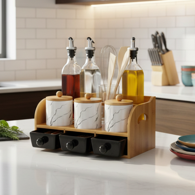 منظم مطبخ خشبي أنيق 15 قطعة متكاملة - طلب قطعة واحدة