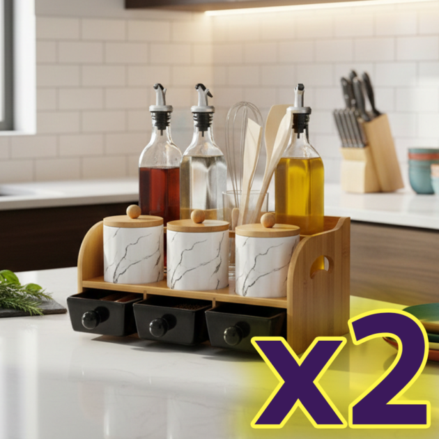 منظم مطبخ خشبي أنيق 15 قطعة متكاملة - طلب 2 قطع